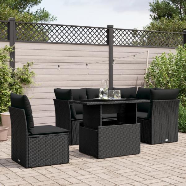 ARDEBO.de - 6-tlg. Garten-Sofagarnitur mit Kissen Schwarz Poly Rattan