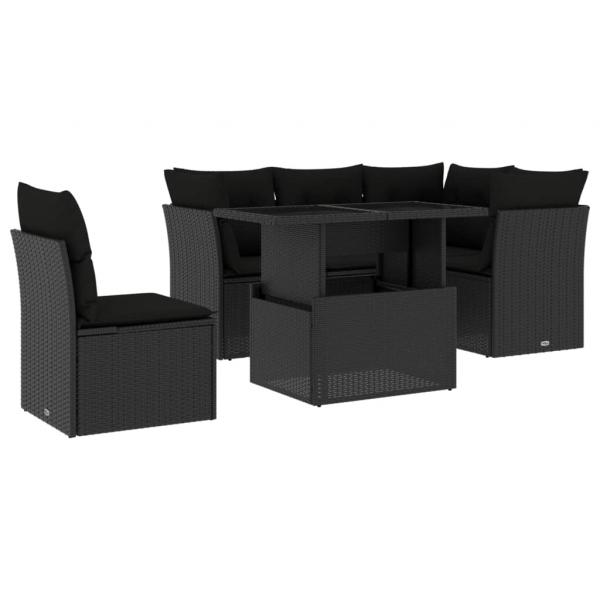 6-tlg. Garten-Sofagarnitur mit Kissen Schwarz Poly Rattan