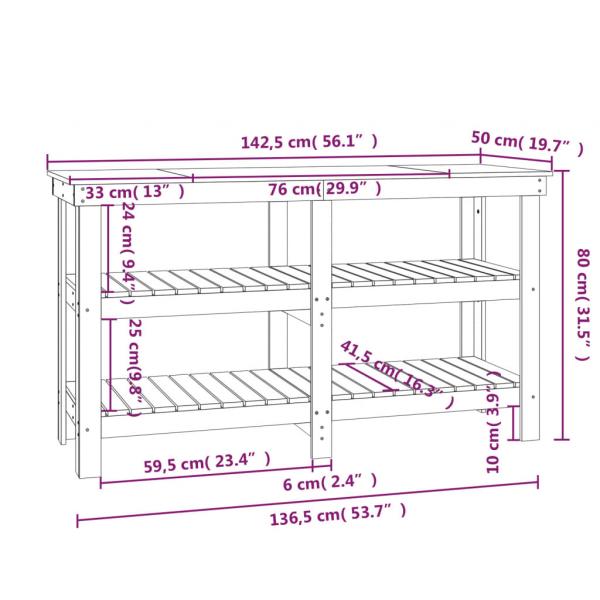 Werkbank 142,5x50x80 cm Massivholz Kiefer