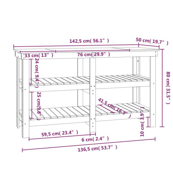 Werkbank Honigbraun 142,5x50x80 cm Massivholz Kiefer