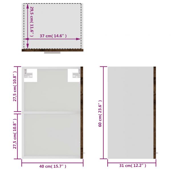 Hängeschrank Glas Räuchereiche 40x31x60 cm Holzwerkstoff