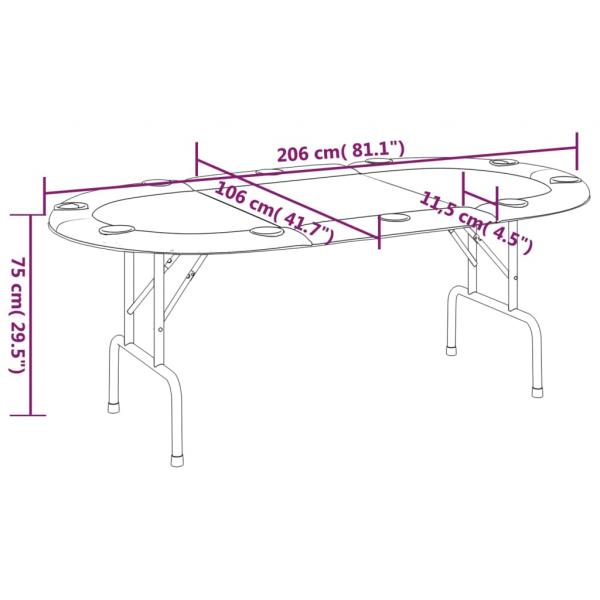 Pokertisch Klappbar 10 Spieler Blau 206x106x75 cm