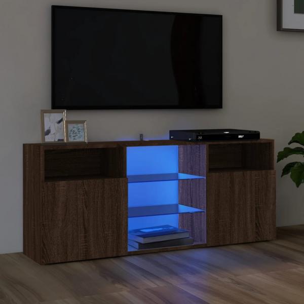 ARDEBO.de - TV-Schrank mit LED-Leuchten Braun Eichen-Optik 120x30x50 cm