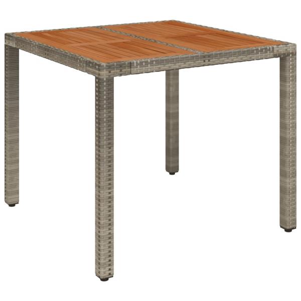 Gartentisch mit Holzplatte Grau 90x90x75 cm Poly Rattan