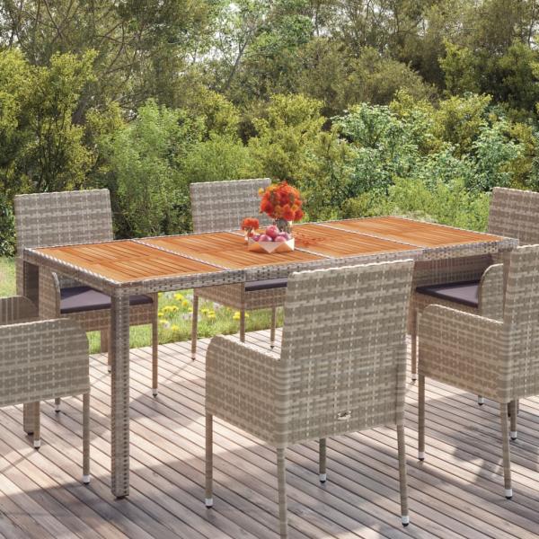 ARDEBO.de - Gartentisch mit Holzplatte Grau 190x90x75 cm Poly Rattan