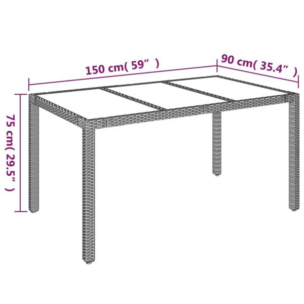 Gartentisch mit Glasplatte Schwarz 150x90x75 cm Poly Rattan