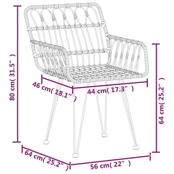 Gartenstühle 2 Stk. mit Armlehnen Schwarz 56x64x80 cm PE-Rattan