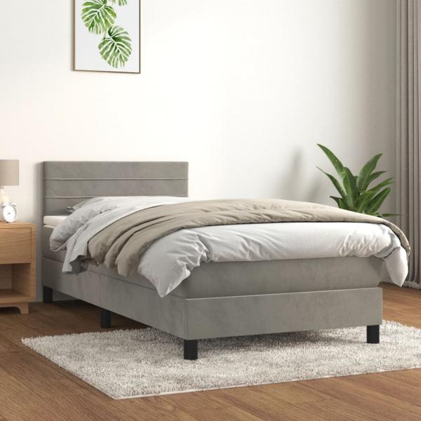 ARDEBO.de - Boxspringbett mit Matratze Hellgrau 90x190 cm Samt