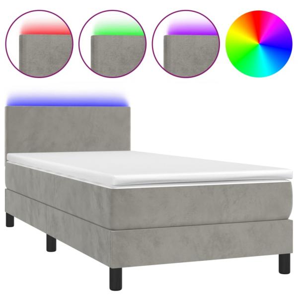 Boxspringbett mit Matratze & LED Hellgrau 90x190 cm Samt