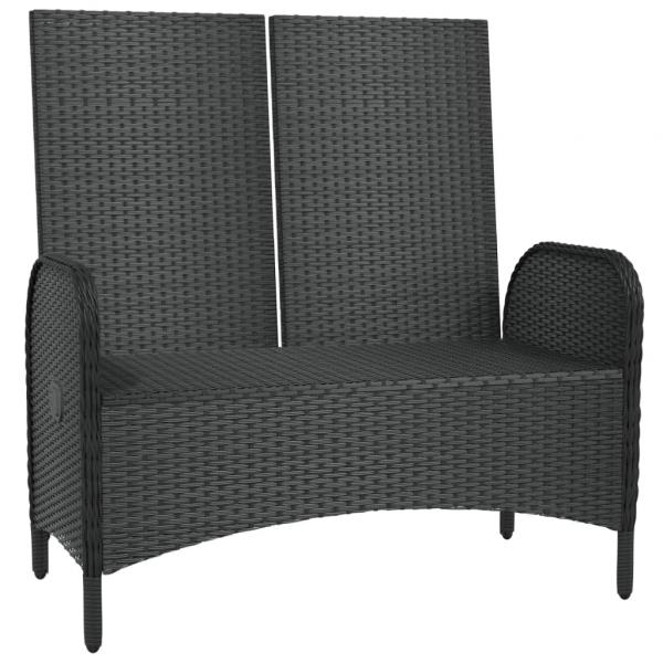 Gartenbank mit Liegefunktion & Kissen 107cm Poly Rattan Schwarz