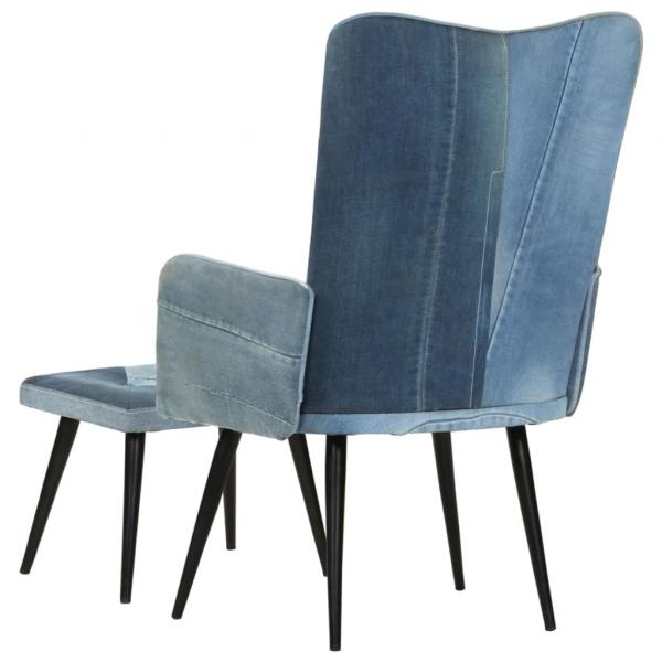 Sessel mit Hocker Blau Denim Patchwork Canvas