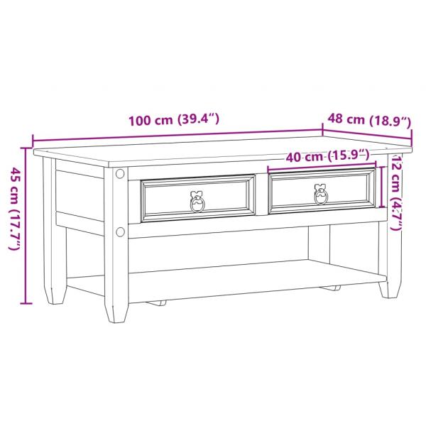 Couchtisch mit Schubladen Corona 100x48x45 cm Massivholz Kiefer