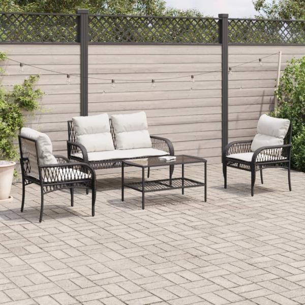 ARDEBO.de - 4-tlg. Garten-Sofagarnitur mit Kissen Schwarz Poly Rattan