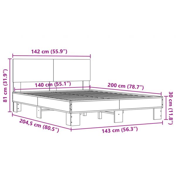 Bettgestell Räuchereiche 140x200 cm Holzwerkstoff und Metall