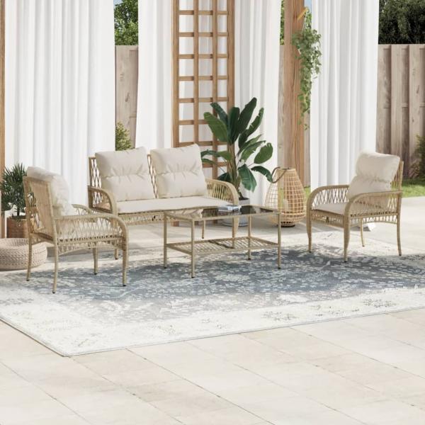 ARDEBO.de - 4-tlg. Garten-Sofagarnitur mit Kissen Beige Poly Rattan