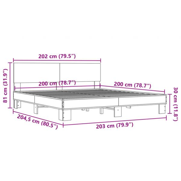 Bettgestell Grau Sonoma 200x200 cm Holzwerkstoff und Metall