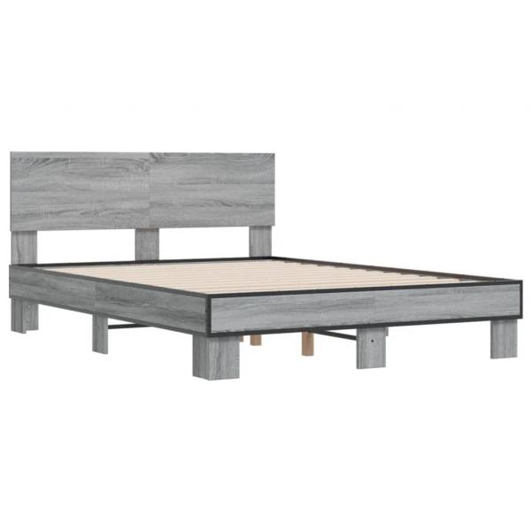 Bettgestell Grau Sonoma 135x190 cm Holzwerkstoff und Metall