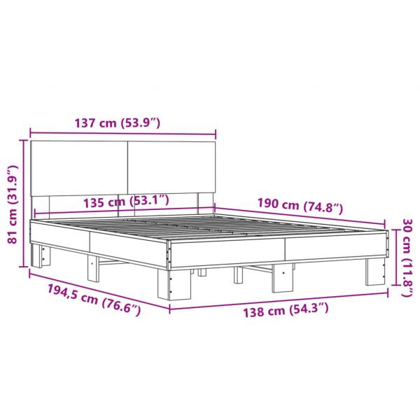 Bettgestell Grau Sonoma 135x190 cm Holzwerkstoff und Metall