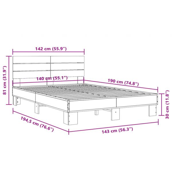 Bettgestell Sonoma-Eiche 140x190 cm Holzwerkstoff und Metall