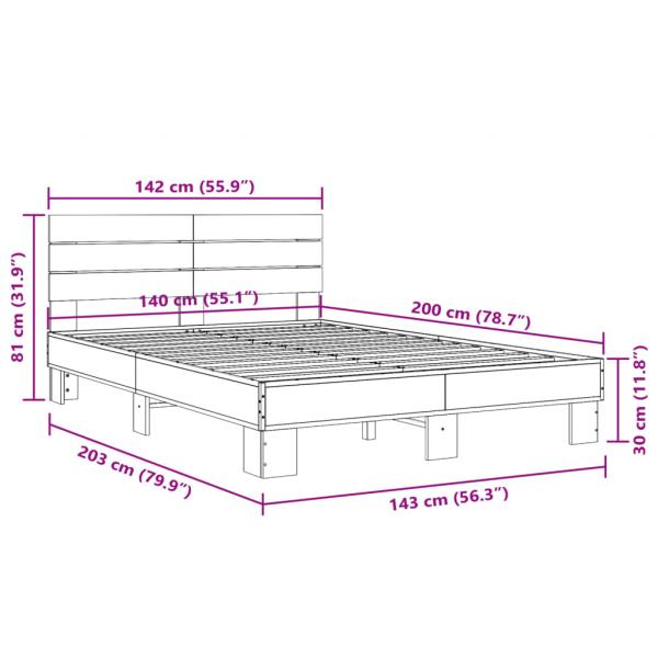 Bettgestell Räuchereiche 140x200 cm Holzwerkstoff und Metall