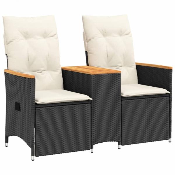 ARDEBO.de - Gartensofa 2-Sitzer Verstellbar mit Tisch Schwarz Poly Rattan