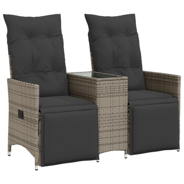 ARDEBO.de - Gartensofa 2-Sitzer Verstellbar mit Tisch Grau Poly Rattan