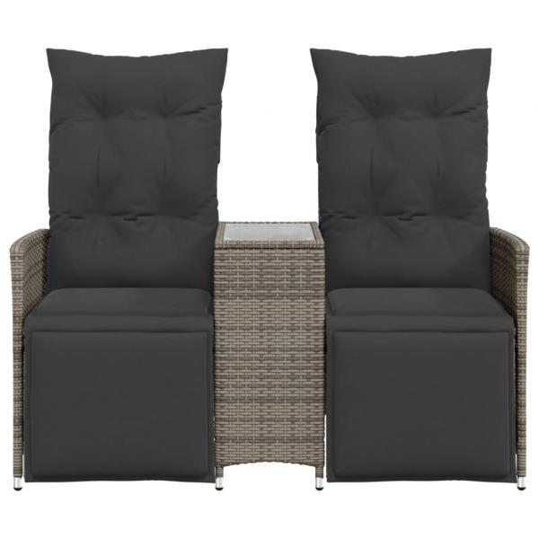 Gartensofa 2-Sitzer Verstellbar mit Tisch Grau Poly Rattan