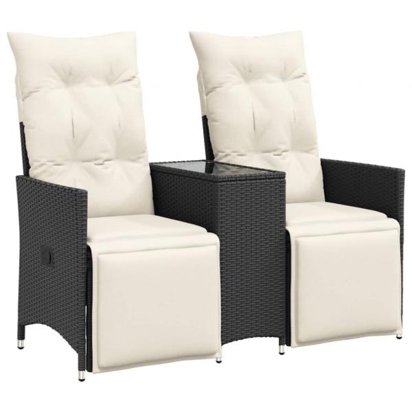 ARDEBO.de - Gartensofa 2-Sitzer Verstellbar mit Tisch Schwarz Poly Rattan