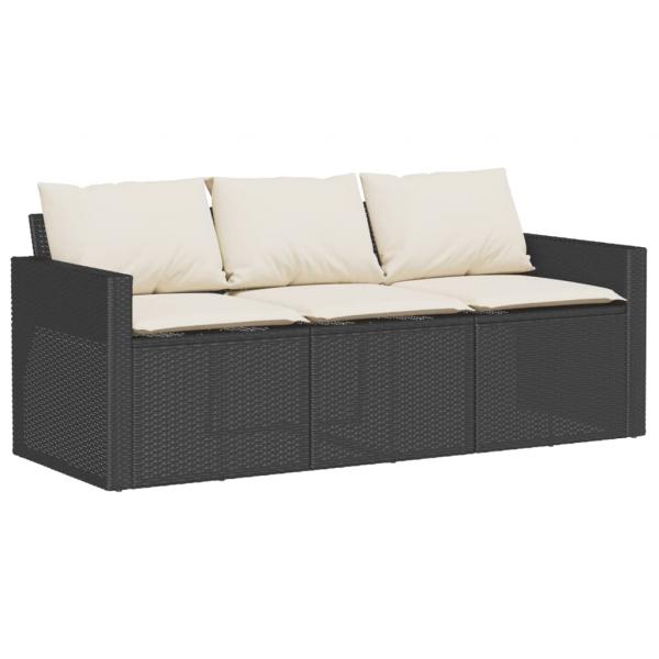 2-tlg. Garten-Essgruppe mit Kissen Schwarz Poly Rattan