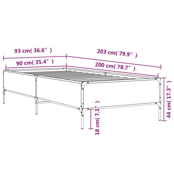 Bettgestell Braun Eichen-Optik 90x200 cm Holzwerkstoff Metall