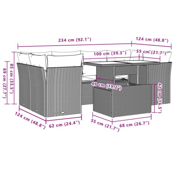 7-tlg. Garten-Sofagarnitur mit Kissen Schwarz Poly Rattan