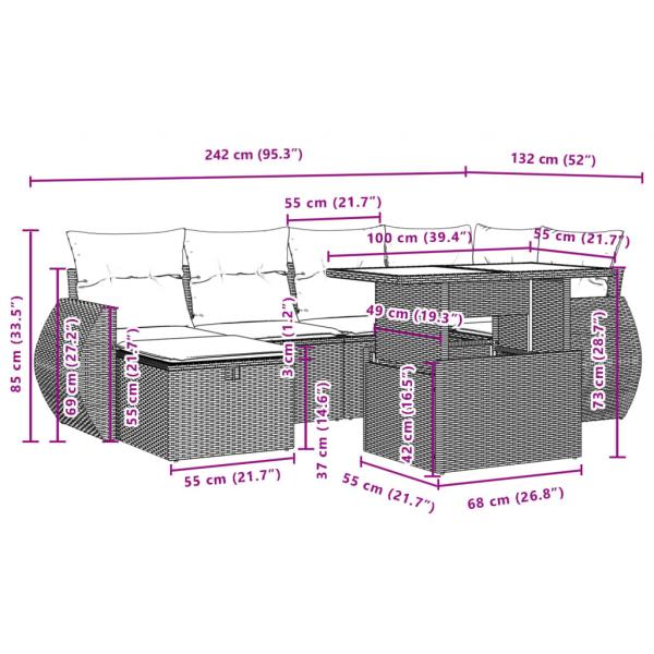 7-tlg. Garten-Sofagarnitur mit Kissen Schwarz Poly Rattan