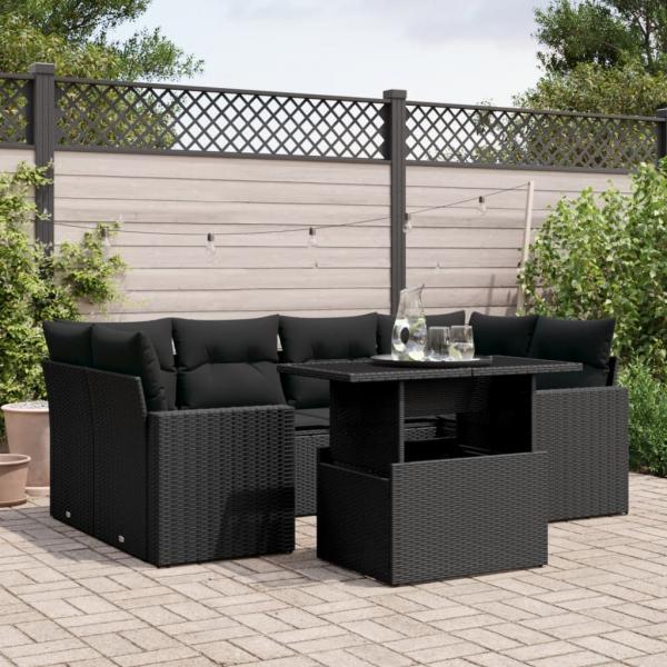 ARDEBO.de - 7-tlg. Garten-Sofagarnitur mit Kissen Schwarz Poly Rattan