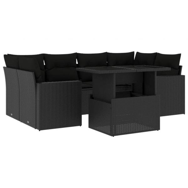 7-tlg. Garten-Sofagarnitur mit Kissen Schwarz Poly Rattan