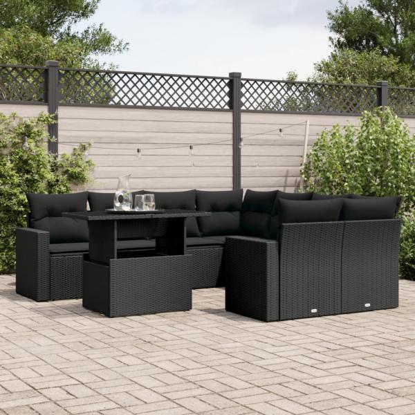 ARDEBO.de - 9-tlg. Garten-Sofagarnitur mit Kissen Schwarz Poly Rattan