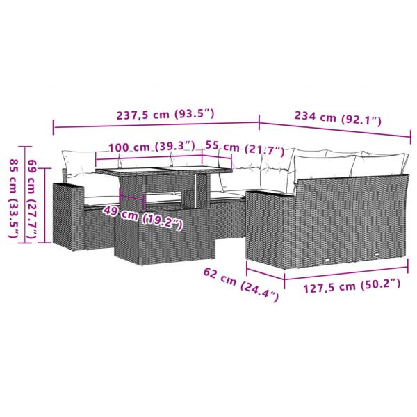 9-tlg. Garten-Sofagarnitur mit Kissen Schwarz Poly Rattan