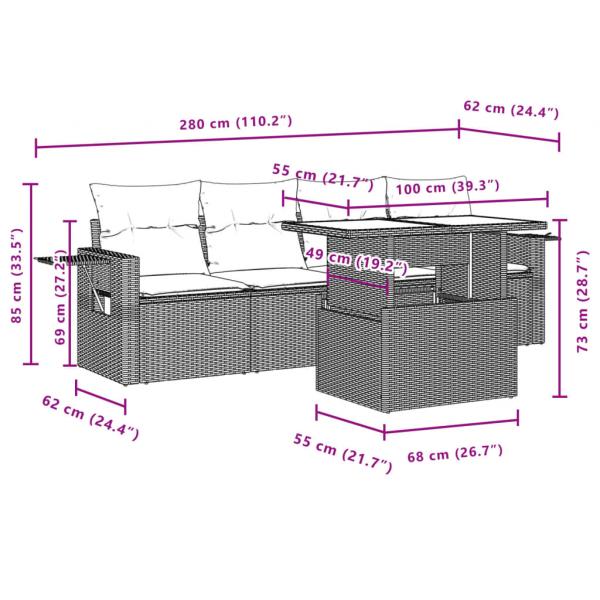 5-tlg. Garten-Sofagarnitur mit Kissen Schwarz Poly Rattan