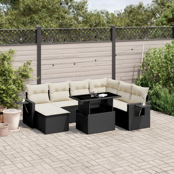 ARDEBO.de - 9-tlg. Garten-Sofagarnitur mit Kissen Schwarz Poly Rattan