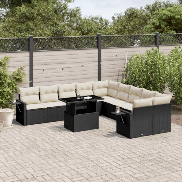 ARDEBO.de - 11-tlg. Garten-Sofagarnitur mit Kissen Schwarz Poly Rattan