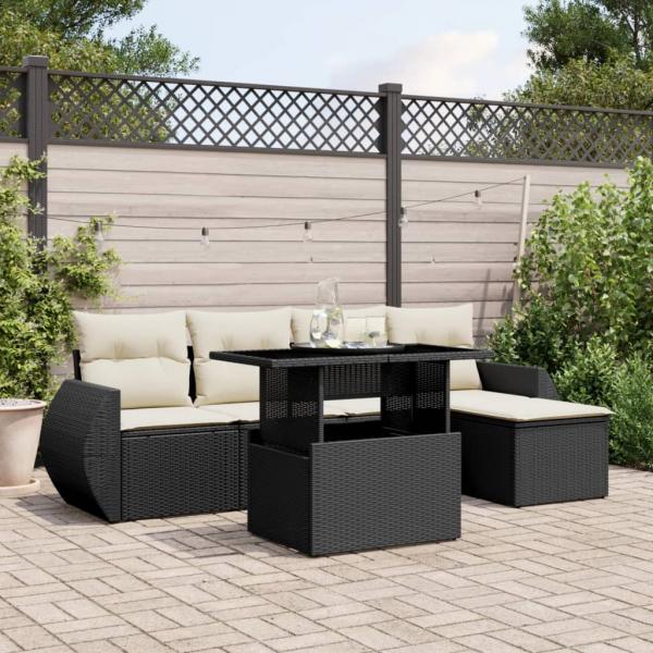 ARDEBO.de - 6-tlg. Garten-Sofagarnitur mit Kissen Schwarz Poly Rattan