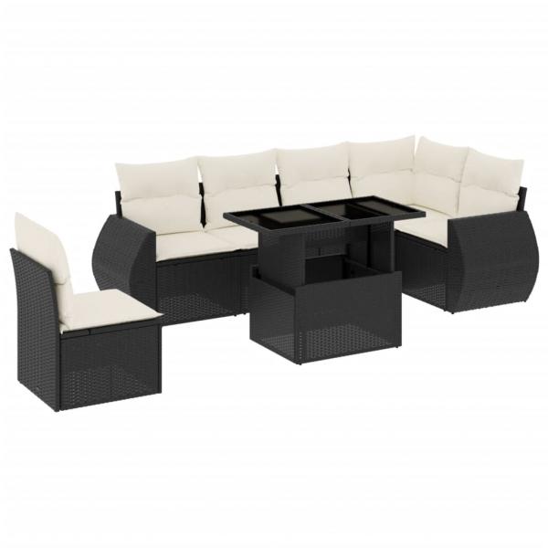 7-tlg. Garten-Sofagarnitur mit Kissen Schwarz Poly Rattan