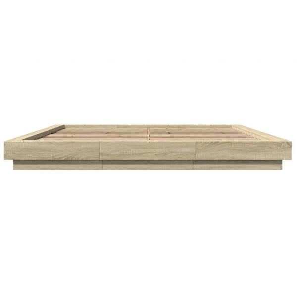 Bettgestell mit LED Sonoma-Eiche 200x200 cm Holzwerkstoff