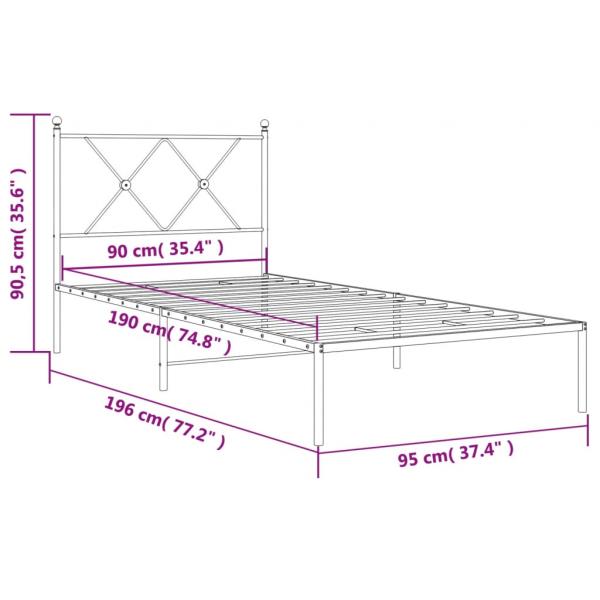 Bettgestell mit Kopfteil Metall Schwarz 90x190 cm