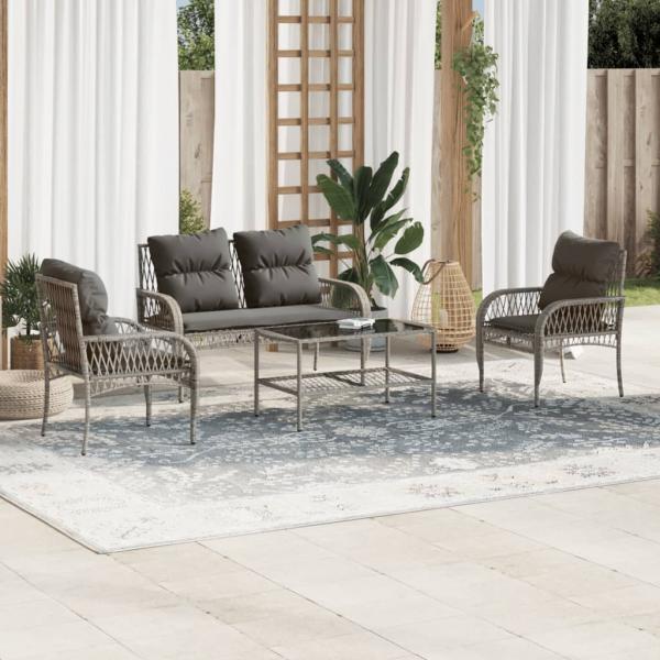 ARDEBO.de - 4-tlg. Garten-Sofagarnitur mit Kissen Grau Poly Rattan