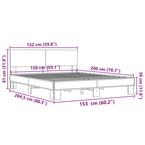 Bettgestell Grau Sonoma 150x200 cm Holzwerkstoff und Metall