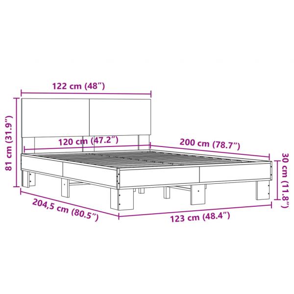 Bettgestell Räuchereiche 120x200 cm Holzwerkstoff und Metall