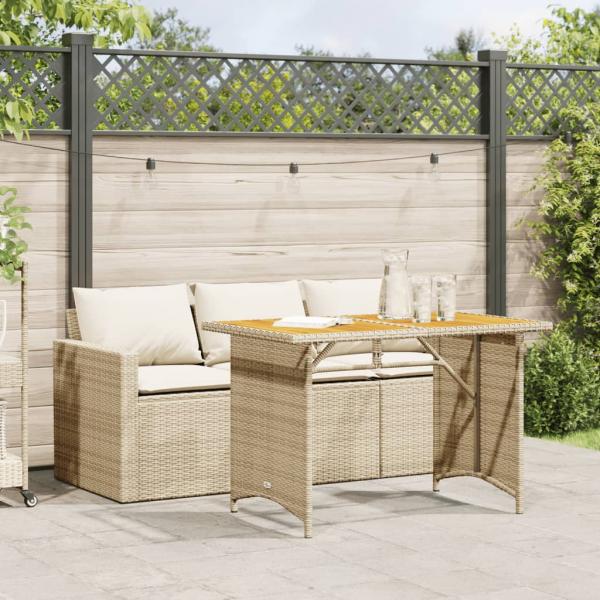 ARDEBO.de - 2-tlg. Garten-Essgruppe mit Kissen Beige Poly Rattan