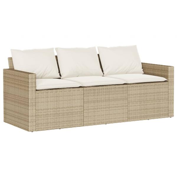 2-tlg. Garten-Essgruppe mit Kissen Beige Poly Rattan