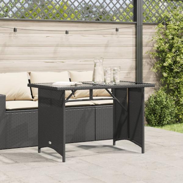 Gartentisch mit Glasplatte Schwarz 110x68x70 cm Poly Rattan