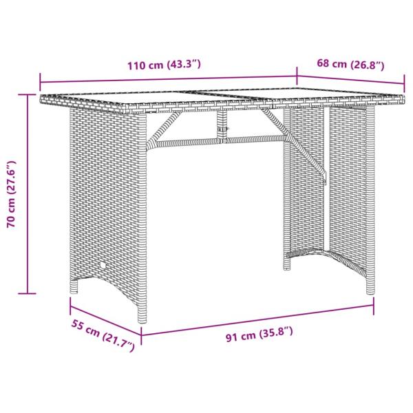 Gartentisch mit Glasplatte Grau 110x68x70 cm Poly Rattan